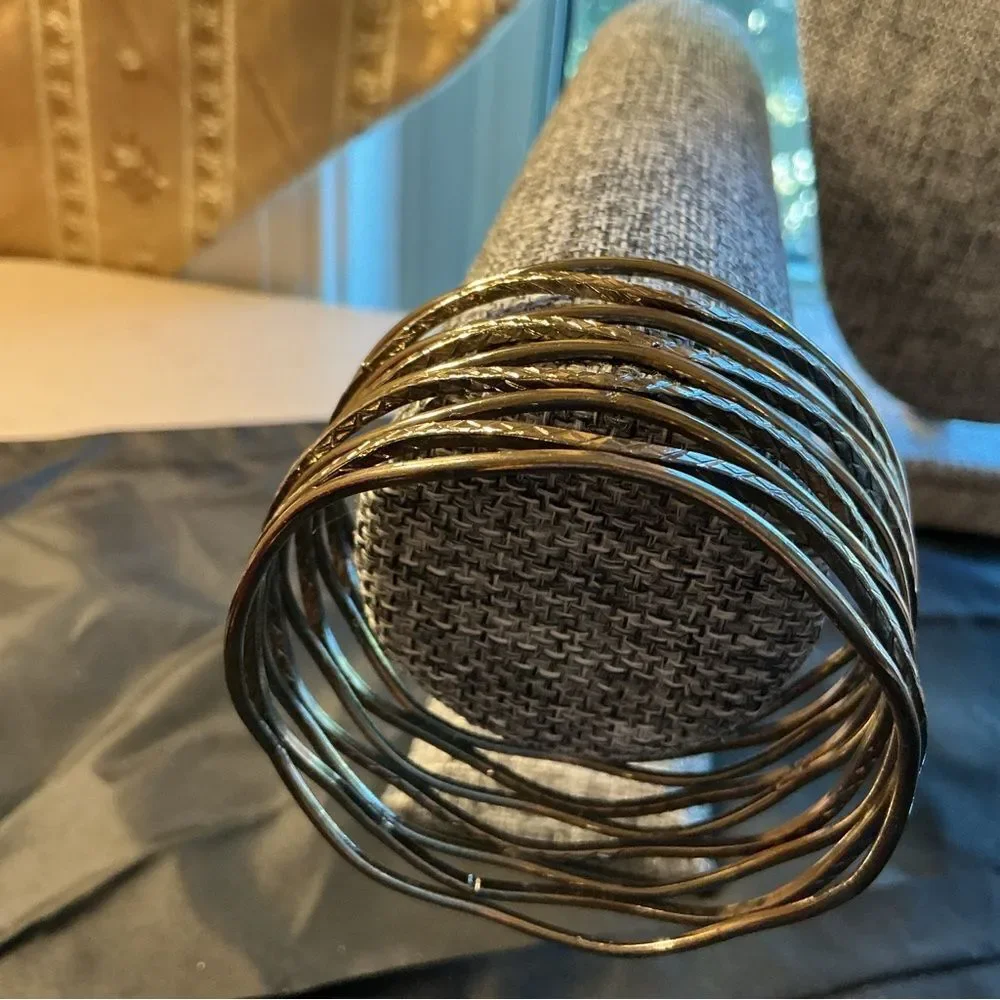 Silvertone Wide Wavy Bangle Bracelets